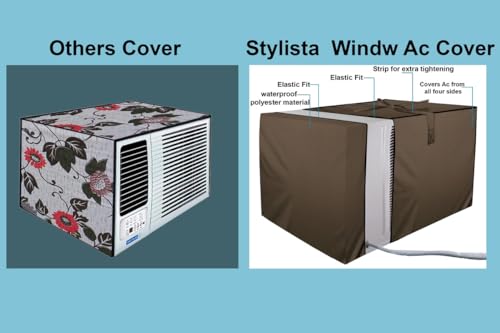 Image of Stylista window ac cover suitable for O-General 1.5 Ton AXGB18BBAA-B, Beige Color Elastic fit Cover for front and rear Of Window Ac