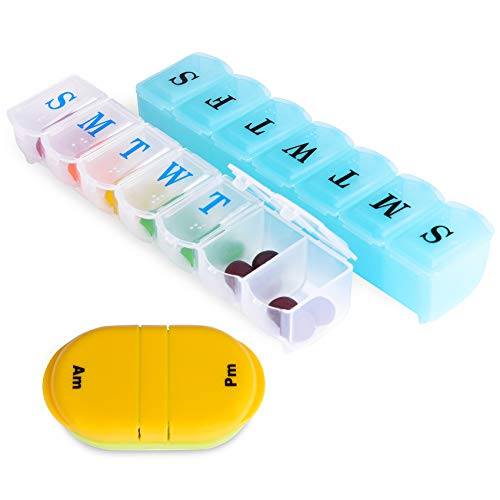 Muchengbao 2 Pack 7 Days Pill Cases ，Weekly Pill Organizer 7 Day Pill Box Large Compartment for Travel Vitamin