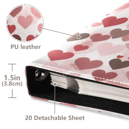 Álbum de fotos FLildon Scrapbook Album de cuero PU rojo y negro con estampado de corazones, 3 anillos, 40 páginas, tamaño 8x10 para recuerdos miniatura 4