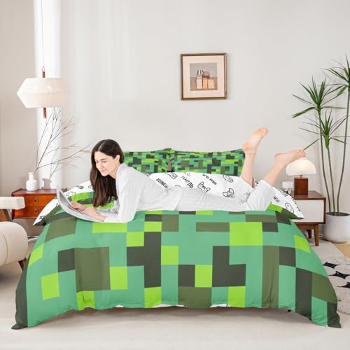 Parure de lit double avec housse de couette géométrique pixel pour lit 2 personnes - 4