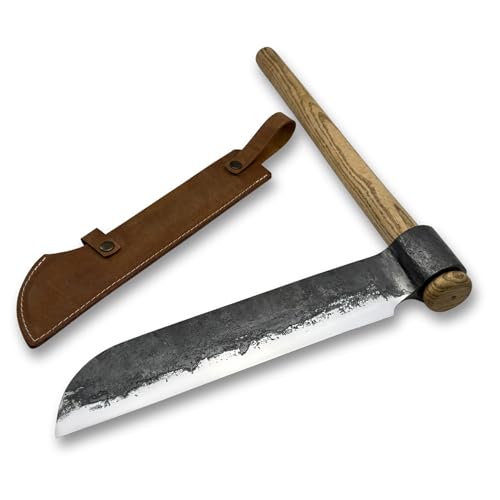 Sharky Hand Forged Splitting Froe 10 in (25.5 cm) Steel Blade with Ash Wood Handle | Durable Timber Splitting Tool