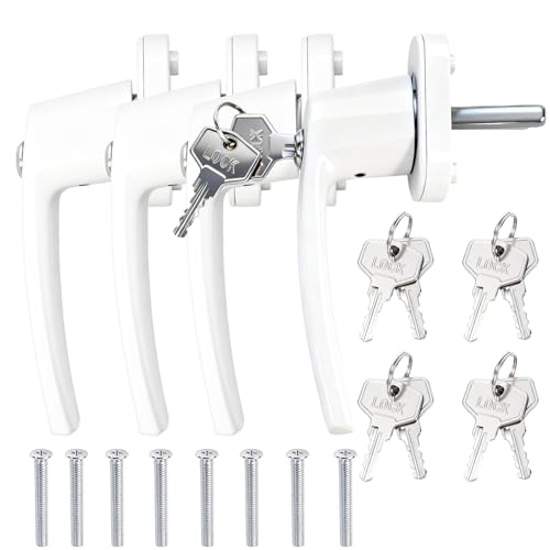 Purpledi 4 Poignées de Fenêtre Verrouillables avec Clé pour Sécurité Enfant – Aluminium Blanc, Installation Facile, 8 Vis et 8 Clés Incluses, Idéale pour...