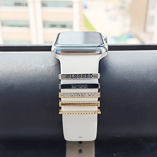 Image of 5Pcs Charms for Apple Watch band 41mm 45mm 40mm 44mm 38mm 42mm 46mm 49mm Women,Diamond+Metal Jewelry Decorative Ring For iWatch series 11 10 9 8 7 6 5 4 se 3 /2,Galaxy watch 7 /6 /5 /4,Strap Accessories