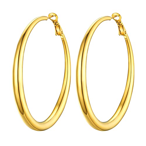 PROSTEEL Chunky Hoop Earrings for Women, 316L Stainless Steel Large Hoop, Minimalist And Chic Jewelry, 14K Gold/Silver/Black, Hypoallergenic for Sensitive Skin, Size: 20~100mm, Come with Box