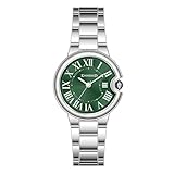 KNISKRED Reloj Clásico para Mujer con Números Romanos Vintage y Correa Sólida de Acero Inoxidable Reloj Casual para Damas (Plata Verde)