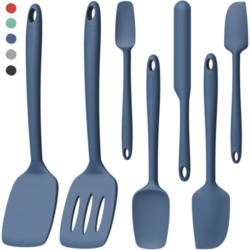 Image of Coukre Silicone Spatula Set of 7, BPA Free Food Grade Silicone Cooking Utensils, Heat Resistant Kitchen Tools for Nonstick Cookware, Dishwasher Safe Spatulas for Cooking and Baking(7,PureDarkBlue)