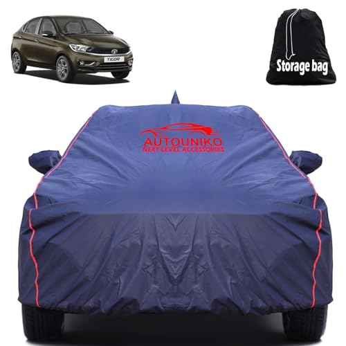 Image of Waterproof Car Body Cover for Tata Tigor with Mirror and Antenna Pocket and Soft Cotton Lining (Full Bottom Elastic Triple Stitched) (Dark Blue)