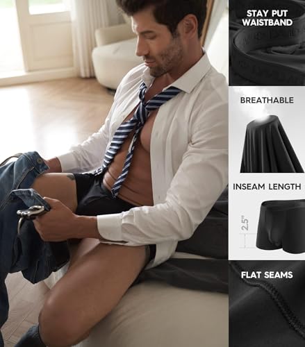 Image of DAVID ARCHY Men's Underwear Micro Modal Dual Pouch Trunks Support Ball Pouch Bulge Enhancing Boxer Briefs for Men 3 or 4 Pack