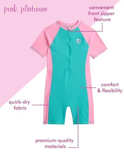 Pink Platinum Girls Swimsuit - One Piece Short Sleeve Rashguard Kids Bathing Suit with UPF 50+ Protection - Kids Swimwear Set2