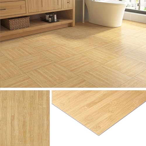 Livelynine Suelo Vinilo Autoadhesivo Madera Bambu Baldosas Adhesivas Suelo Baño 30x30CM Suelo Vinilico Autoadhesivo para Cocina Vinilo Adhesivo Suelo Madera Claro Suelo PVC Habitación, 4 Baldosas