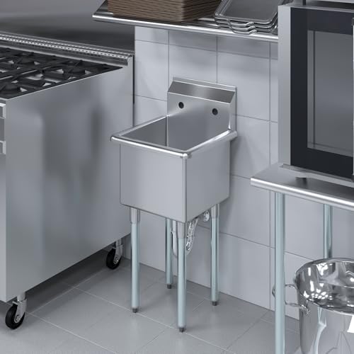 Image of AmGood Stainless Steel Prep & Utility Sink | 304 Stainless Steel | NSF | Restaurant, Kitchen, Laundry, Garage (Bowl Size: 15 inch x 15 inch No Faucet)
