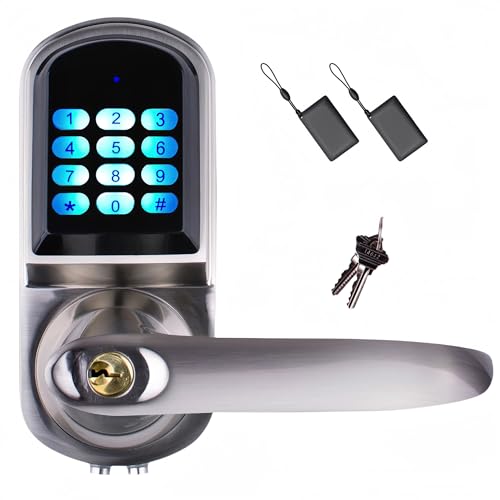 EZlock ELC01-V2.0 Smart Electronic Backlit Keypad Keyless Entry Door Lever Lock, Unlock with Code, Card, Physical Keys, Auto Lock, Passage Mode, Voice Operating System, Reversible handle, Right-Handed