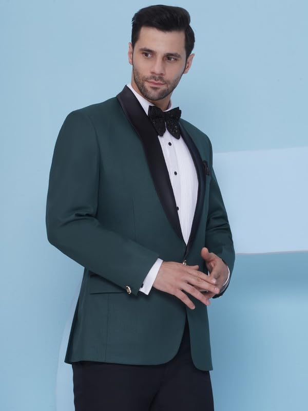 Image of FAVOROSKI Tuxedo Blazer for Men with 2 Pockets | Rayon Slim Fit Blazers | Ethnic Wear Tuxedos | One Button Solid Tuxedo Blazers in Shawl Collar | Blazer for Wedding, Festive, Formal