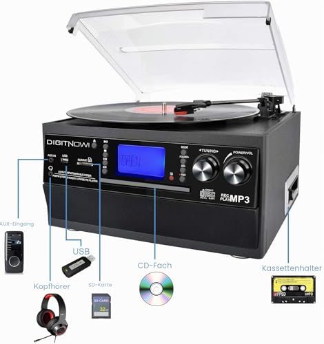 DIGITNOW! Plattenspieler mit Bluetooth, USB-Plattenspieler und Codierungsfunktion, klassischer...