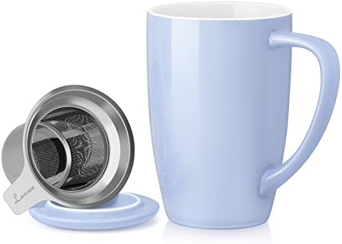 LOVECASA Tea Mug [450ml], Large Tea Infuser Mug with Lid - Tea-for-One Perfect Set for Office and Home Use, Red