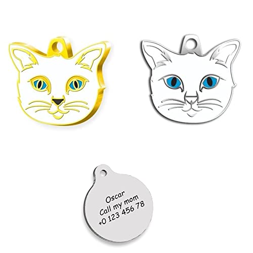 Cat id Tag Gold Plated - Silver Plated Cat Personalized Dog Tag - Cat Custom Name Tag - Customized Pet Tags - Cat Name id Tag for Dog - Cat Tag (Silver Plated)