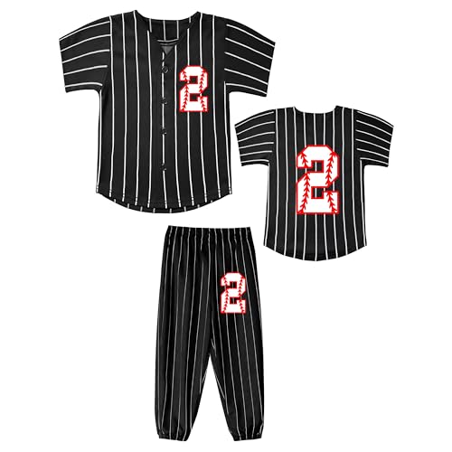 Image of BAICAIYU Toddler Boys Birthday Outfit Kids Baseball Jersey and Pants Suit Set 2nd 3rd 4 Years Old Stripe Cute Summer Clothes
