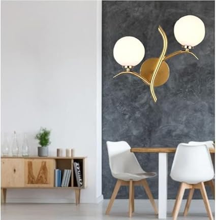 SAWS Milky Glass Globe Wall Mounted Lamp Simplicity Lights Gold Twig Designed Wall Sconce Lighting, Corded Electric(Butterfly)
