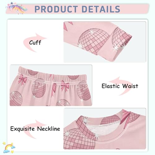 Pajama Sets Long Sleeve Pink Disco Balls Bows Soft Comfy Sleepwear 2 Piece PJS 3-8T4