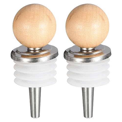 QUARKZMAN Tapón Vino Silicona, 2uds, 26mm/1.02, Tapón Botella Vino Acero Inoxidable con Bola Madera, Corchos Vino Reutilizables, Salvavidas Vino para Champán, Cerveza, Refresco