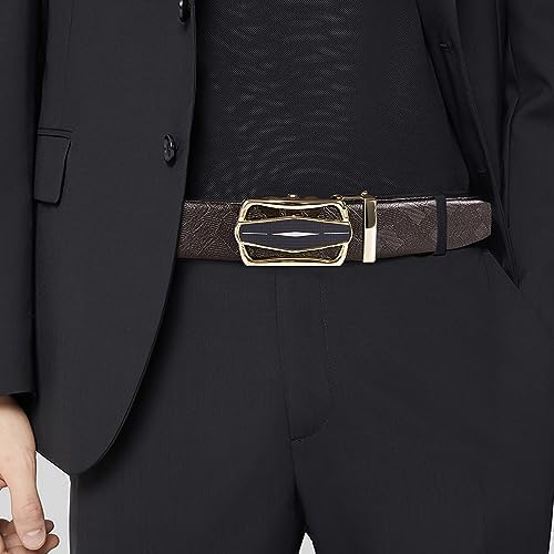 Barry.Wang Mens Belt Leather Ratchet Buckle for Men, 1 3/8" Slide Strap Casual Dress Adjustable Replacement