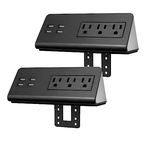 Emerising 2-Pack Desk Edge Mount Power Strips with 4 USB Ports & 3 AC Power Outlets for Home and Office Desktop Charging Bucket