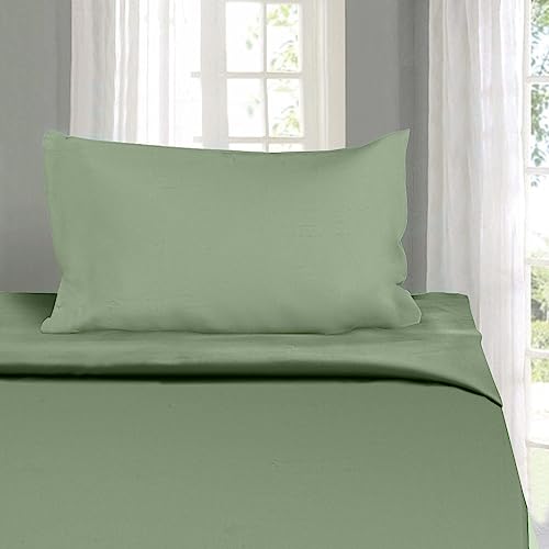 Image of NAKSH Single Bedsheet Cotton 210 TC Plain, Moss Green | 1 Bedsheet for Single Bed (54 x 90 Inch) and 1 Pillow Cover