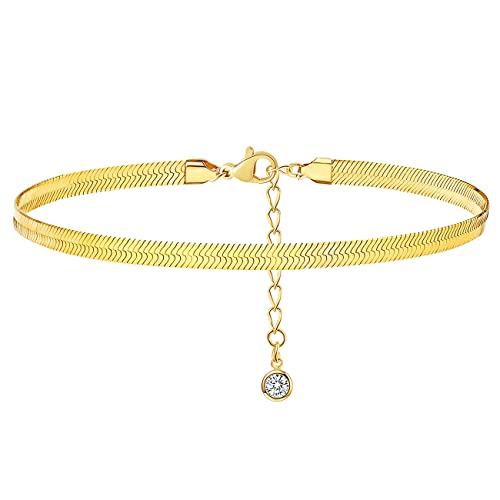 Image of Ankle Bracelets for Women,14K Gold Plated Snake Chain Anklet for Women Beach Cute Anklets