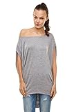 GLOSTORY Womens Sexy One Off Shoulder Batwing Oversized T-Shirts Ladies Summer Short Sleeve Plus Size Blouse Tops 1667 (L, All Grey)