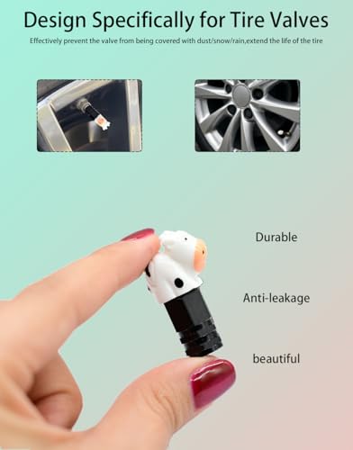 4-Pack White Cow Valve Stem Caps for Schrader Valves, Glossy Finish, Farm Theme, Durable Metal Base, Fun Auto Tire Accessories for Car, Truck, SUV, and Bike Enthusiasts