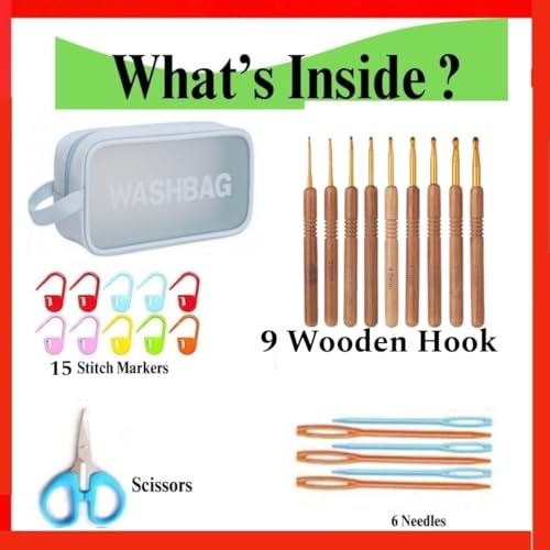 Image of Crochet Kit with Soft Grip Handles - Full Crochet Hook Set for Beginners & Yarn Lovers - Ergonomic Crochet Tools for DIY Craft & Gifting (Wooden Hooks Set)
