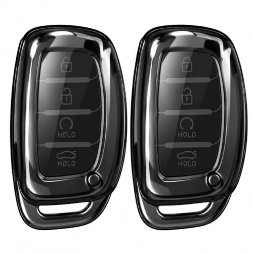 Image of JVCV 2 Pack Soft TPU Transparent Cover Compatible with Hyundai Alcazar Creta Venue i20 Tucson Elantra Car i10 Grand i20 Xcent Verna Tucson Elantra i10 4 & 3 Button Smart Key (Transparent Black)