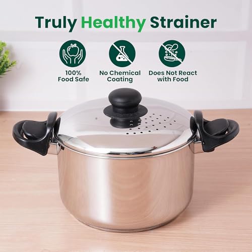Image of The Indus Valley Stainless Steel 2.5ltr Strainer Pot /Rice Pot for Noodles, Pasta, Corn, SOYA, Vegetables & Rice | Induction & Gas Friendly | 3-Layer Thick Bottom