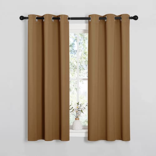 Image of NICETOWN Sleek Blackout Curtains 54 inches Length for Small Windows, Noise Reducing and Block Draft Panels for Door Doorway Laundry Office Luxury Decor Theme (2 Panels, Gold Brown, W34 x L54 -Inch)