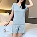 Womens Built In Bra Pajamas Sets Modal Short Sleeve Crew Neck Shirt & Shorts Two Piece Fashion Loungewear Sleepwear Light Blue