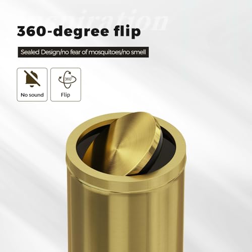 7.92 gallon/30L Kitchen Trash Can with Lid, Tall Slim, Elegant, Gold, Brushed Stainless Steel Garbage Can for Office, Hotel, Kitchen (30Lgold) - Image 5