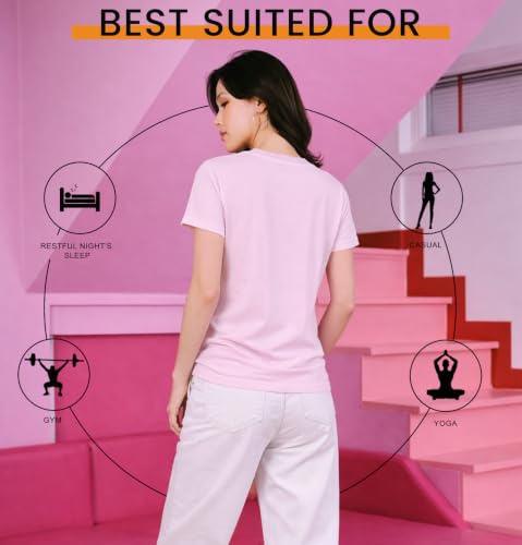 Image of SLEEPY NUTS Women's Plain Round Neck Regular Fit Half Sleeve Cotton T Shirt