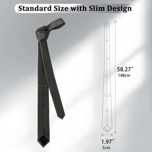 Image of Landisun Black Tie Men Women Solid Skinny Ties Slim Ties Satin Tie