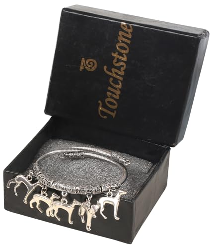Image of Touchstone New Indian Bollywood Handcrafted Filigree Italian Greyhound Charms Elegant Designer Jewelry Openable Bracelet in Oxidized Silver Tone for Women
