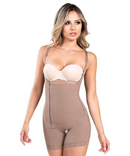 Fajate Virtual Sensuality Colombian Post-Surgery Postpartum Body Shaper Girdle #435 Thin/Removable Straps (2XLarge, Chocolate)