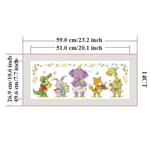 Image of ITSTITCH Stamped Cross Stitch Kits - Full Range of Embroidery Patterns for Beginners or Adults,14 CT 2 Strands DIY Counted Needlepoint Arts Craft-Little Animal Band 23.2x10.6 inch