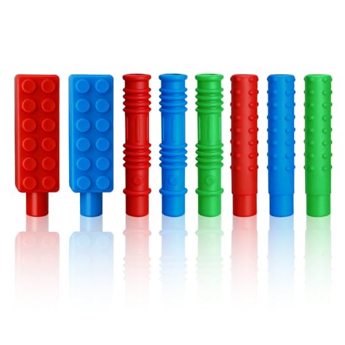 JoyEcho 8 Décorations de Crayon à Mâcher Silicone Non Toxique,Crayons Mâcher Sensoriels est sûr et Flexible pour Dentition Enfants Adultes Autisme TDAH et Les Besoins des Enfants