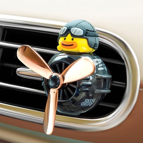 Image of Nostrae by Ekhasa Duck Pilot Car Vent Propeller Freshener | Cute Cartoon Airplane Duck Car Perfume Diffuser | Rotating Fan Blade Dashboard Aroma Deodorizer with Magnetic Top Cover | Festive Car Gift