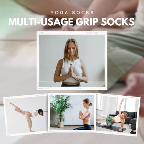 Image of Women Yoga Socks 5 Pairs Pilates Non Slip Socks for Yoga, Gym, Athletic Grippy Camouflage Size US 5-9.5