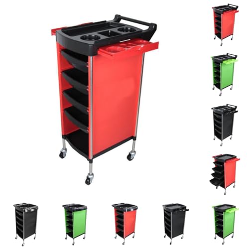 ShineLuxe美容室ワゴン 美容車用カート ステンレス製 キャスター付き 引き出し ハンドル付き 美容室ラック 移動便利 理髪店 ネイル エステ ワゴン 自宅用 30*36*88cm (レッド,C)