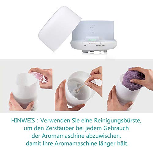 Aroma Diffuser 500 ml Luftbefeuchter Ultraschall Vernebler, Ultra Leise Diffuser BPA- Free Öle, mit 7 Farben LED Humidifier Duftlampe Aromatherapie für Schlafzimmer Wohn- Büro Spa-9