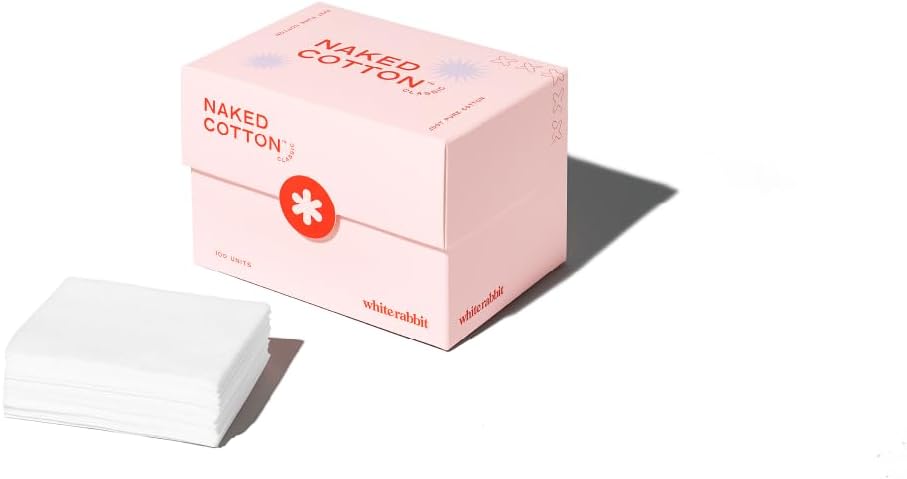 Naked Cotton Classic – Premium 100% Cotton Pads for Toner Use, Makeup Remover, and Masks | Unbleached, Lint-Free, Extra Soft | Korean Skin Care Product (100 Count)