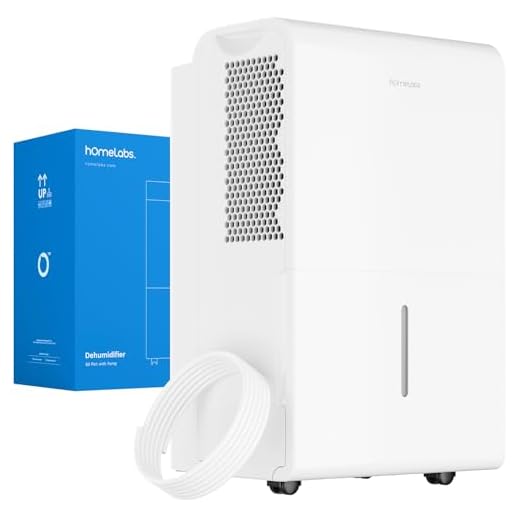 hOmeLabs 50 Pint Wi-Fi Dehumidifier with Pump for up to 7,000 Sq Ft (MAX 120 Pint at 95°F, 90% RH) – High Capacity Moisture Removal for Large Rooms, Offices, and Basements