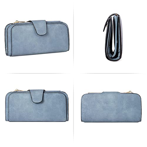 Image of CLUCI Wallet For Women PU Leather RFID Blocking Womens Wallet Bifold Card Holder with ID Window Gifts for Women Birthday, 2 Two-toned Blue, Large, Fashion