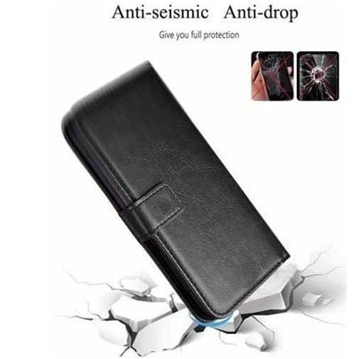 Image of Inside Rubber TPU with Card Pockets Magnetic Closure Protection Compatible with Samsung Galaxy A12 (Black)